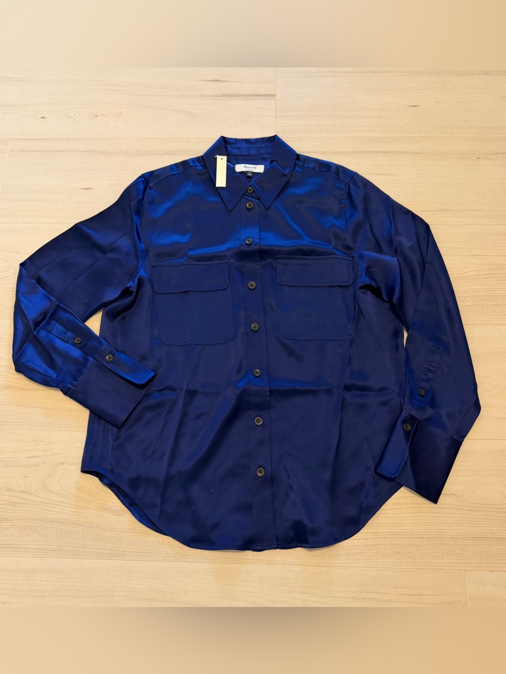 Madewell Satin Button-Down Shirt in Navy Blue
